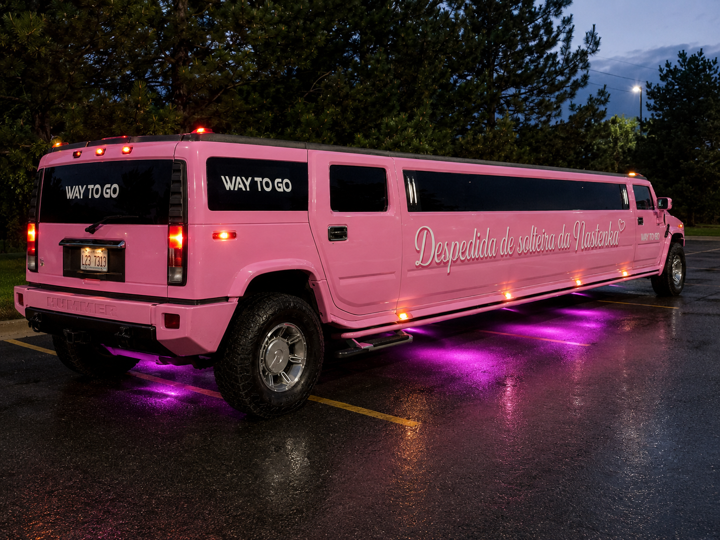 Limousine Nas rosa vista pela traseira e lateral